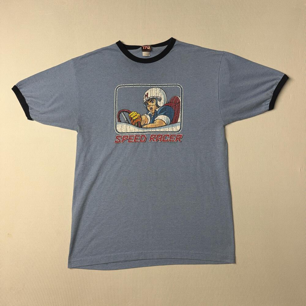 Trau & Loevner Shirt Mens L Blue Speed Racer Ringer Graphic Tee Anime Cartoon